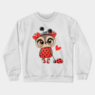 Cute fashion owl with a ladybug on a leash Crewneck Sweatshirt